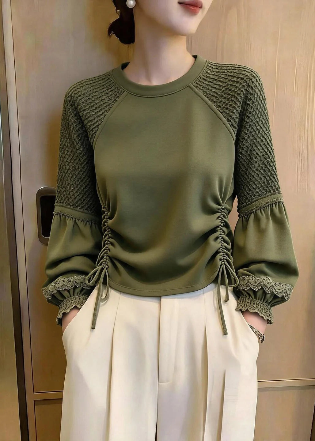 Dames Top met Tule Patchwork en Lantaarnmouwen 4