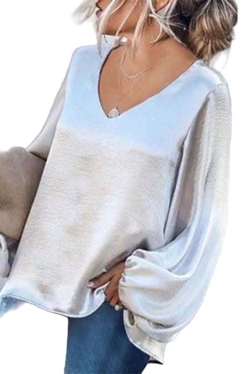 Dames Top met V-hals en Lantaarnmouwen 0