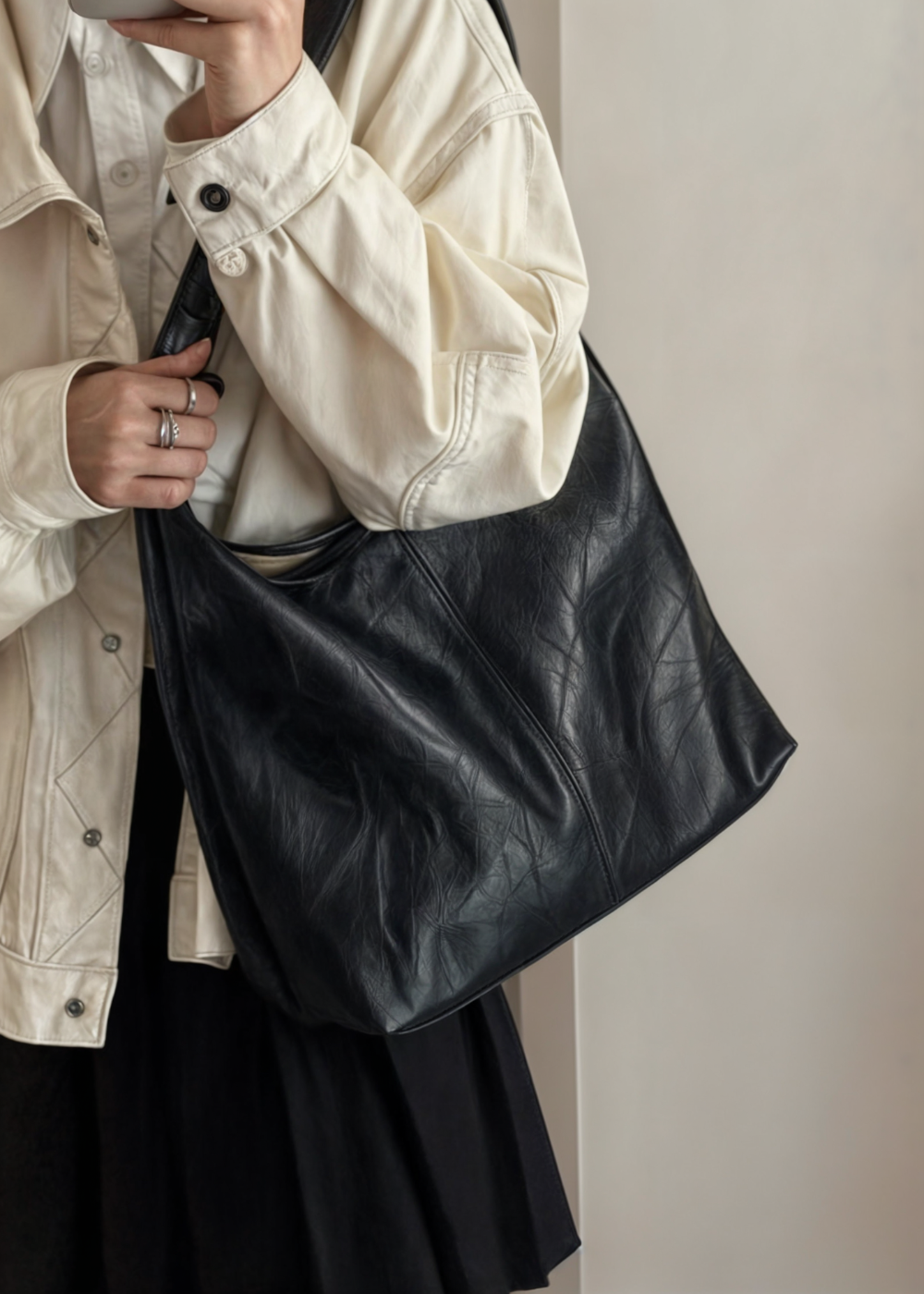 Dames Tote Tas Vegan Leer Ruim Ontwerp 7