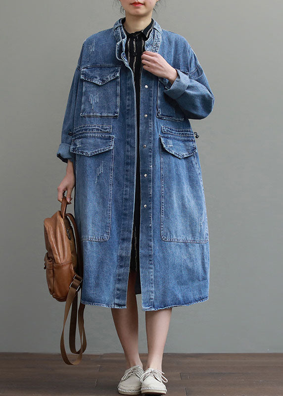 Dames Trenchcoat Denim met Knopen en Zakken voor Casual Herfststijl 1