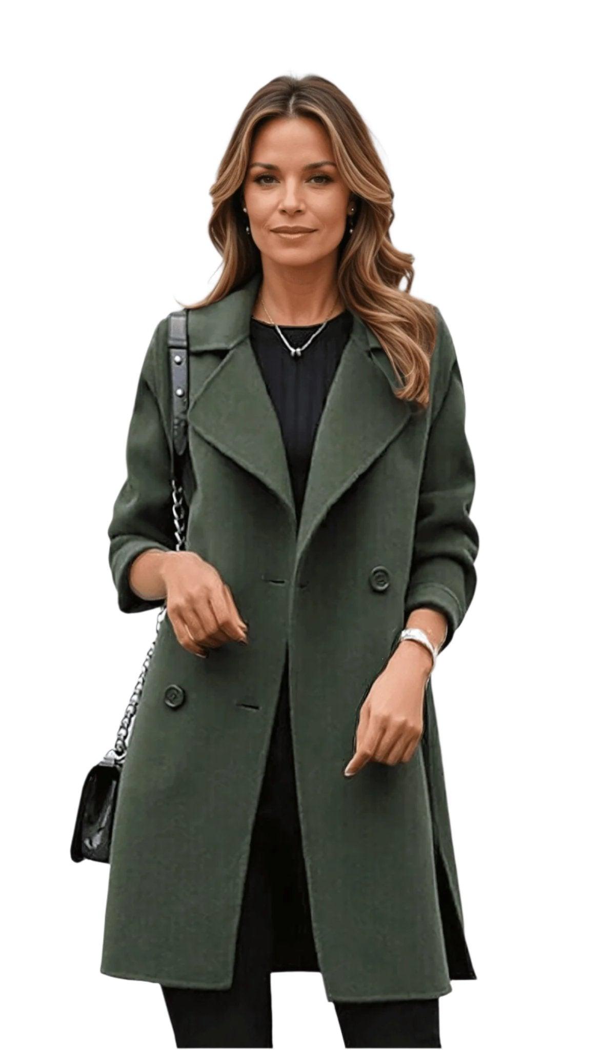 Dames Trenchcoat Dubbelgeknopt Lange Zwart Hoogwaardige Stof 1