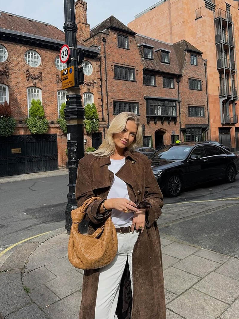 Dames Trenchcoat Suède Look Midi Met Ceintuur en Dubbelrijige Knoopsluiting 3