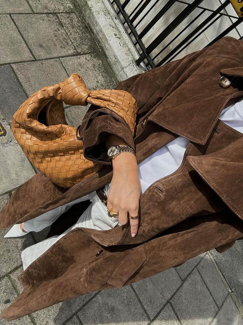 Dames Trenchcoat Suède Look Midi Met Ceintuur en Dubbelrijige Knoopsluiting 4