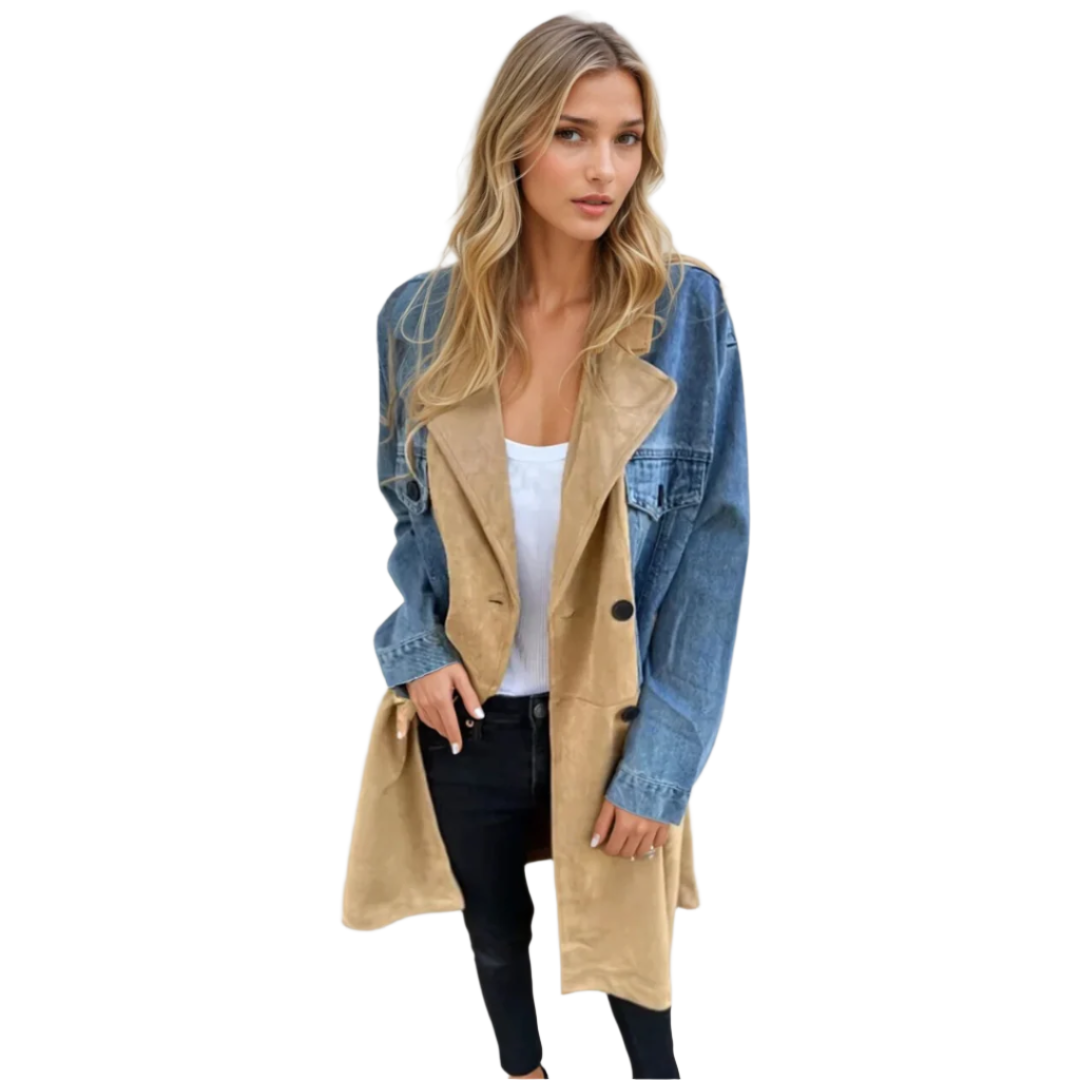 Dames Trenchcoat Twee-Tonige Denim Stijl 0