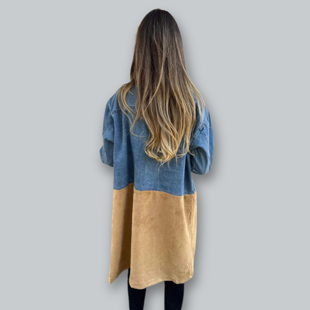 Dames Trenchcoat Twee-Tonige Denim Stijl 1