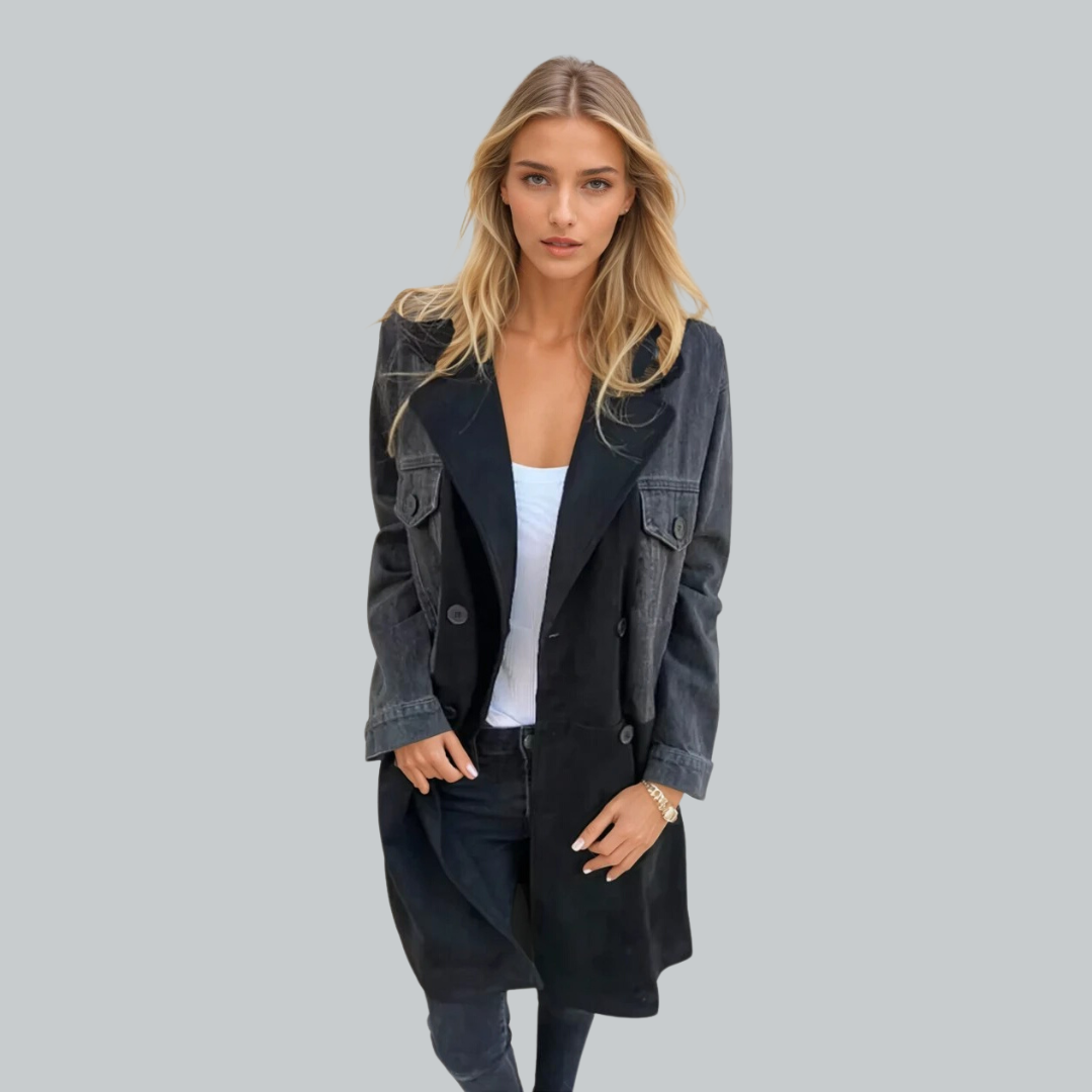 Dames Trenchcoat Twee-Tonige Denim Stijl 2