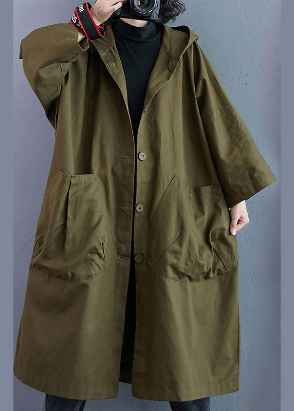 Dames Trenchcoat met Kap en Knopen in Legergroen 2