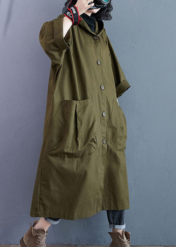 Dames Trenchcoat met Kap en Knopen in Legergroen 3