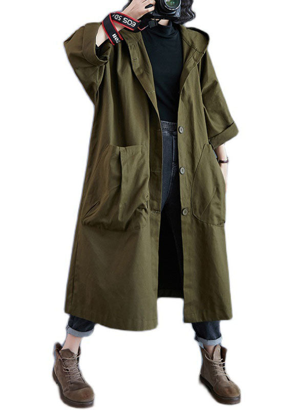 Dames Trenchcoat met Kap en Knopen in Legergroen 4