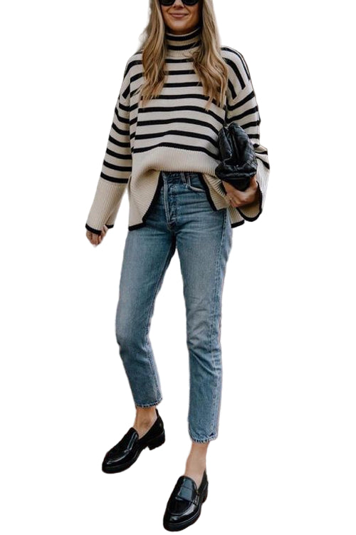 Dames Trui Gestreept met Tuetleneck en Zijsplit 0