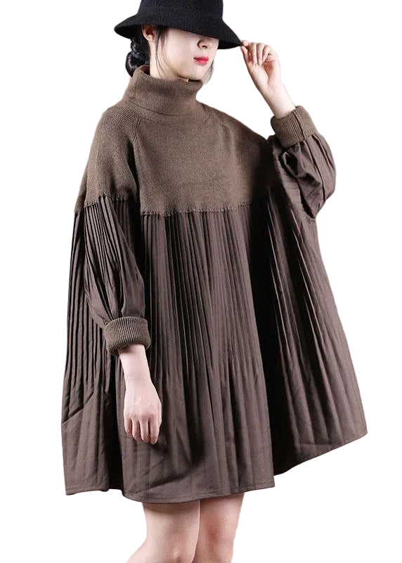 Dames Trui Jurk Hoge Hals Patchwork Stijl 0