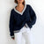 Dames Trui Kabelgebreid V-hals Katoenmix Casual Relaxed 1