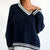 Dames Trui Kabelgebreid V-hals Katoenmix Casual Relaxed 2