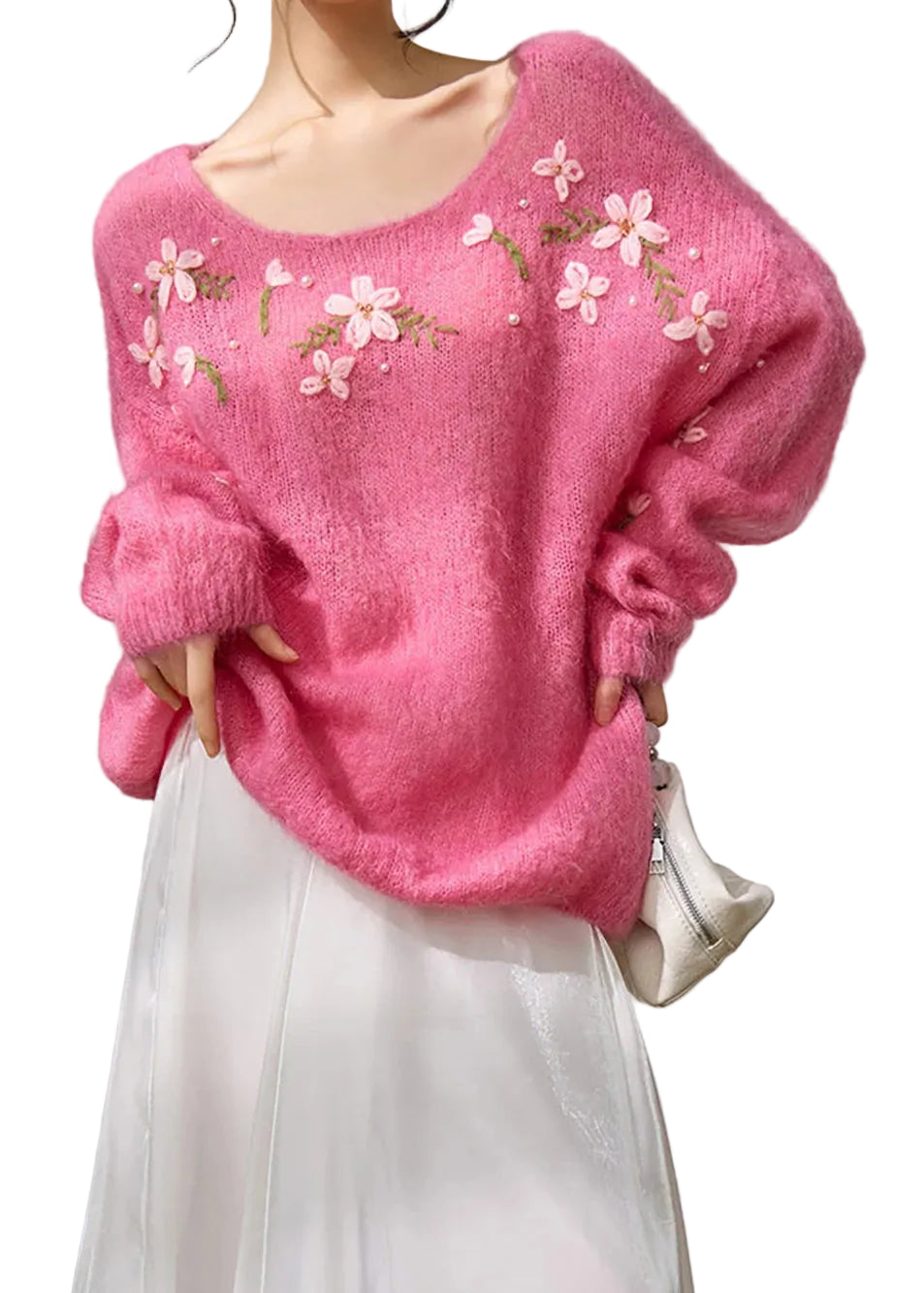Dames Trui Oversized Gebreid met Bloemenpatroon 0