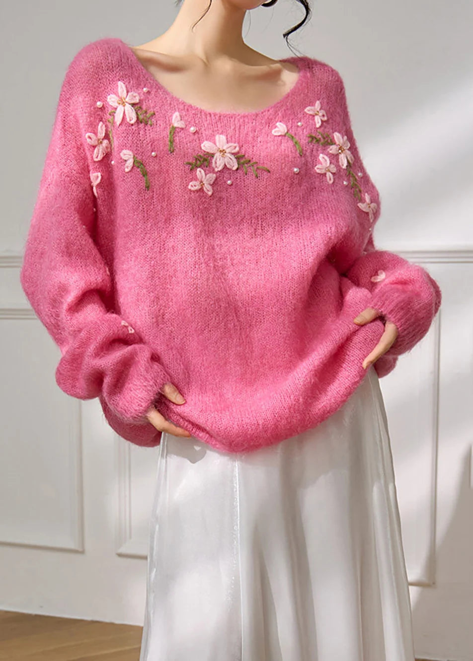 Dames Trui Oversized Gebreid met Bloemenpatroon 1