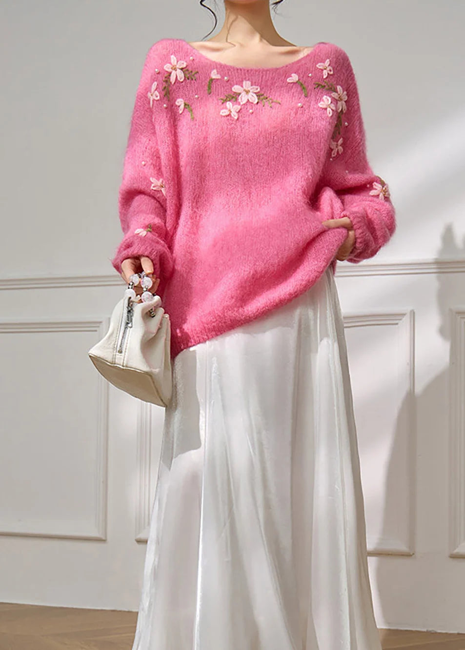 Dames Trui Oversized Gebreid met Bloemenpatroon 2