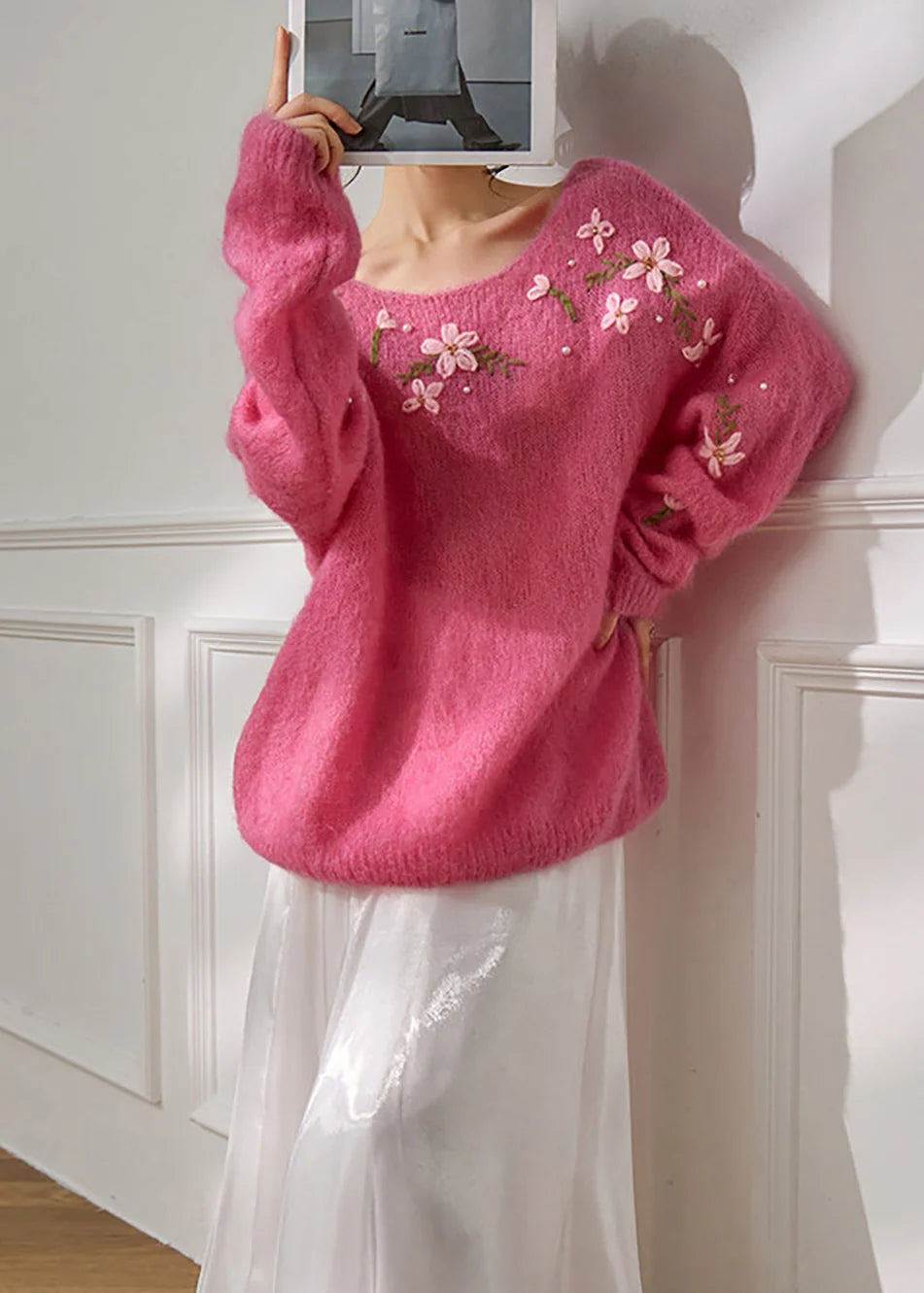 Dames Trui Oversized Gebreid met Bloemenpatroon 3