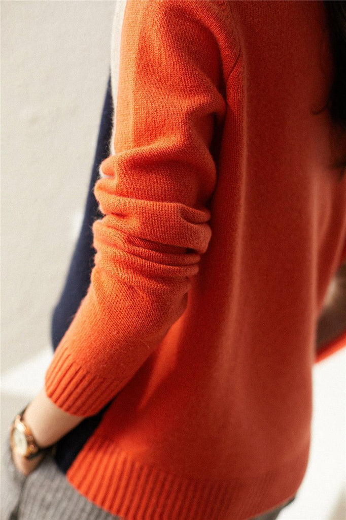 Dames Trui Retro Streep Marineblauw Oranje 3