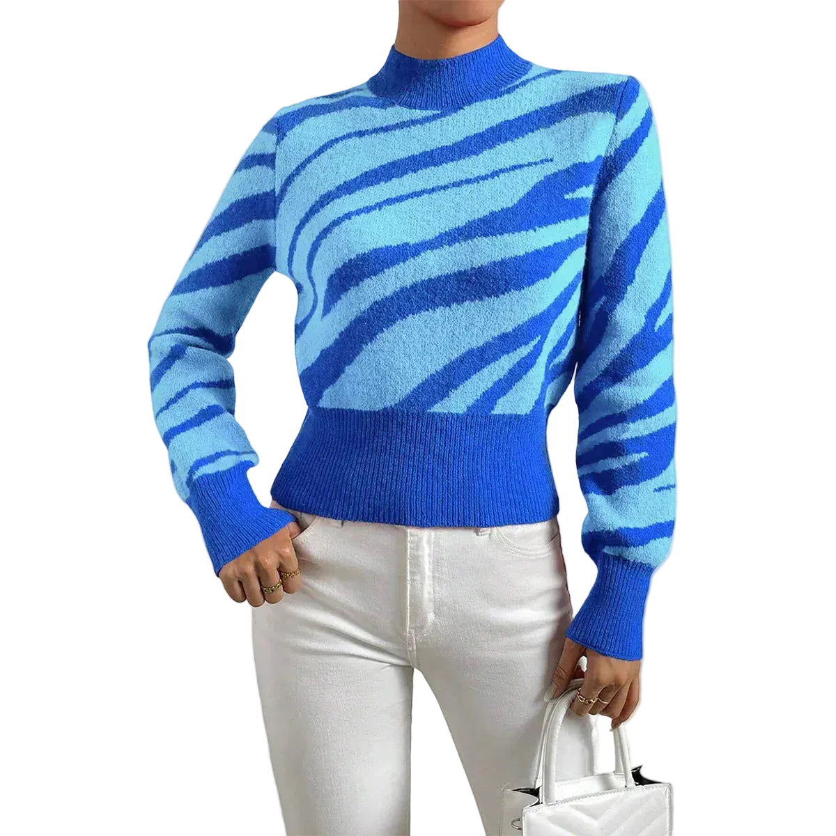 Dames Trui Zebrapatroon Halfhoge Hals Trendy Style 0