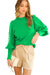 Dames Trui met Ballonmouwen en Pompon Groen 0
