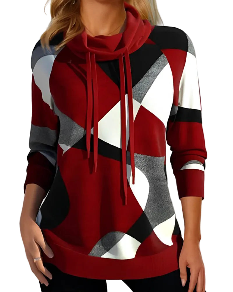 Dames Trui met Geometrische Print en Sjaalkraag 0
