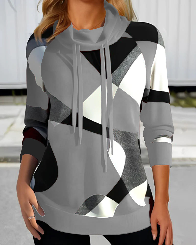 Dames Trui met Geometrische Print en Sjaalkraag 1
