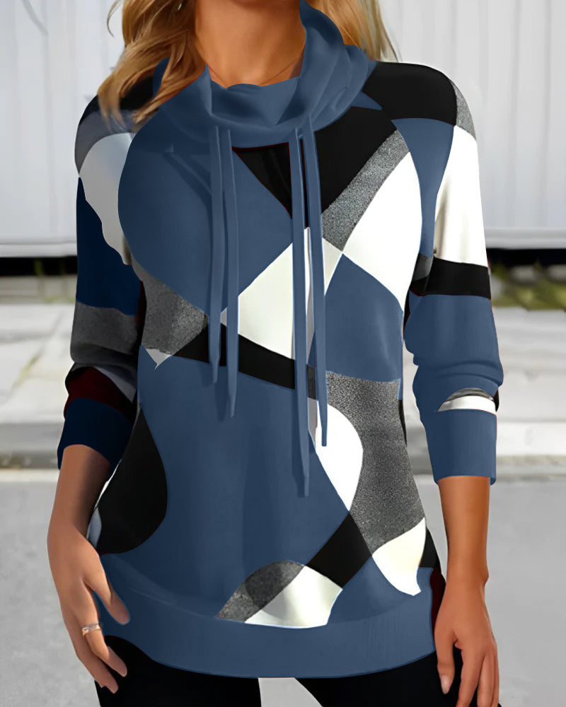 Dames Trui met Geometrische Print en Sjaalkraag 2