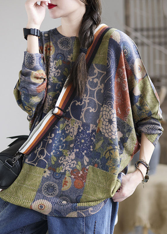 Dames Trui met O-Hals en Print in Franse Blauw 0