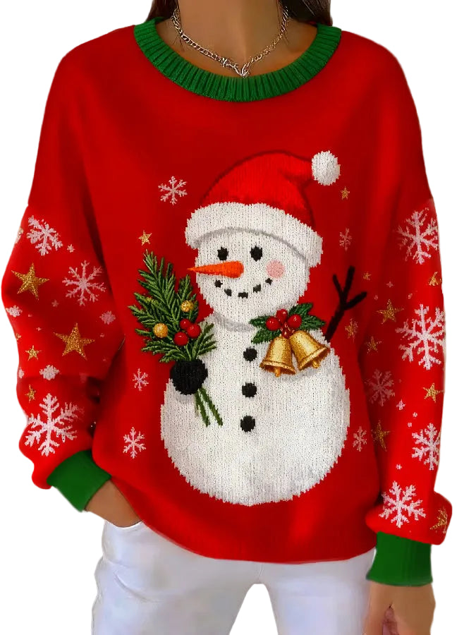 Dames Trui met Sneeuwpopprint voor Feestelijke Winterdagen 0