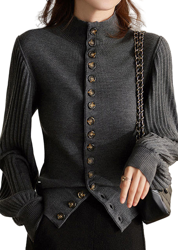 Dames Trui met Staande Kraag en Lantern Mouwen 0