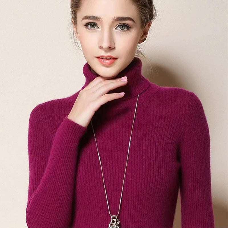 Dames Turtleneck Trui Gebreid Gestreept Lange Mouwen Herfst Winter 13