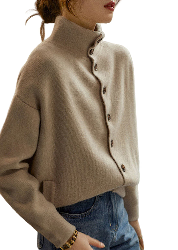 Dames Turtleneck Trui Met Knopen Lange Mouwen en Losse Pasvorm 0