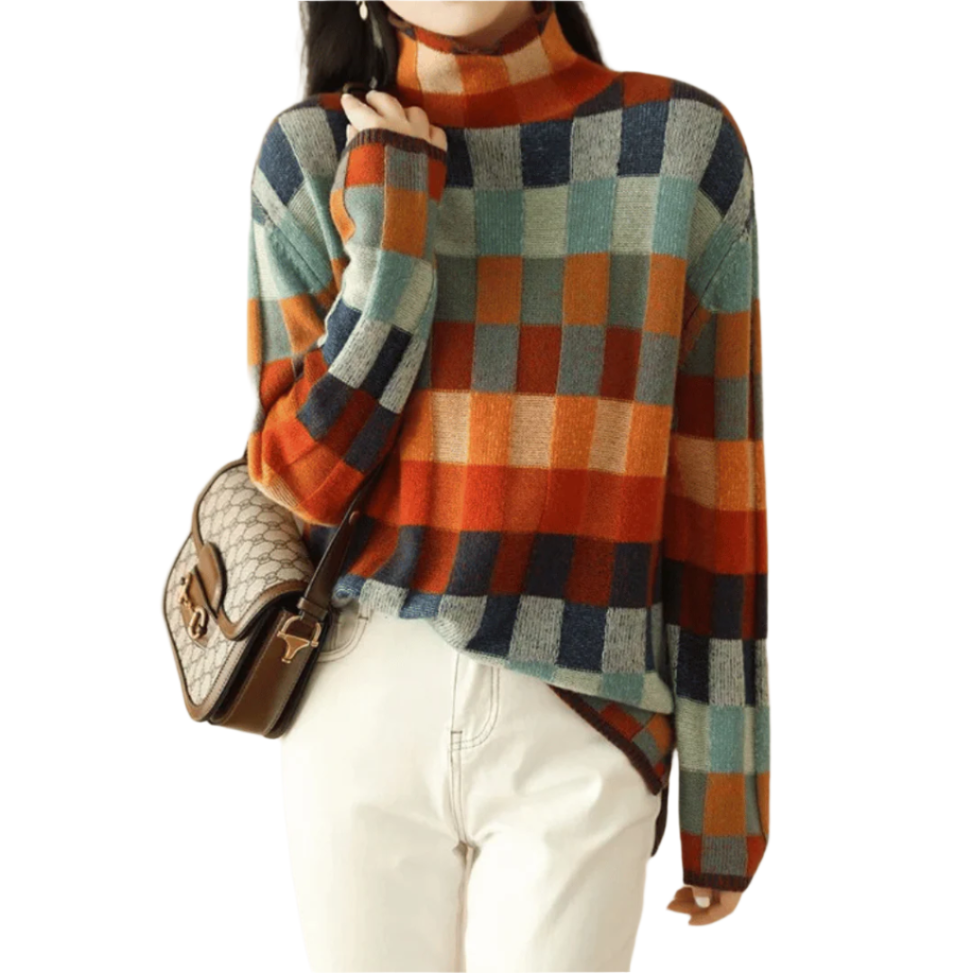 Dames Turtleneck Trui Patchwork Stijl 0