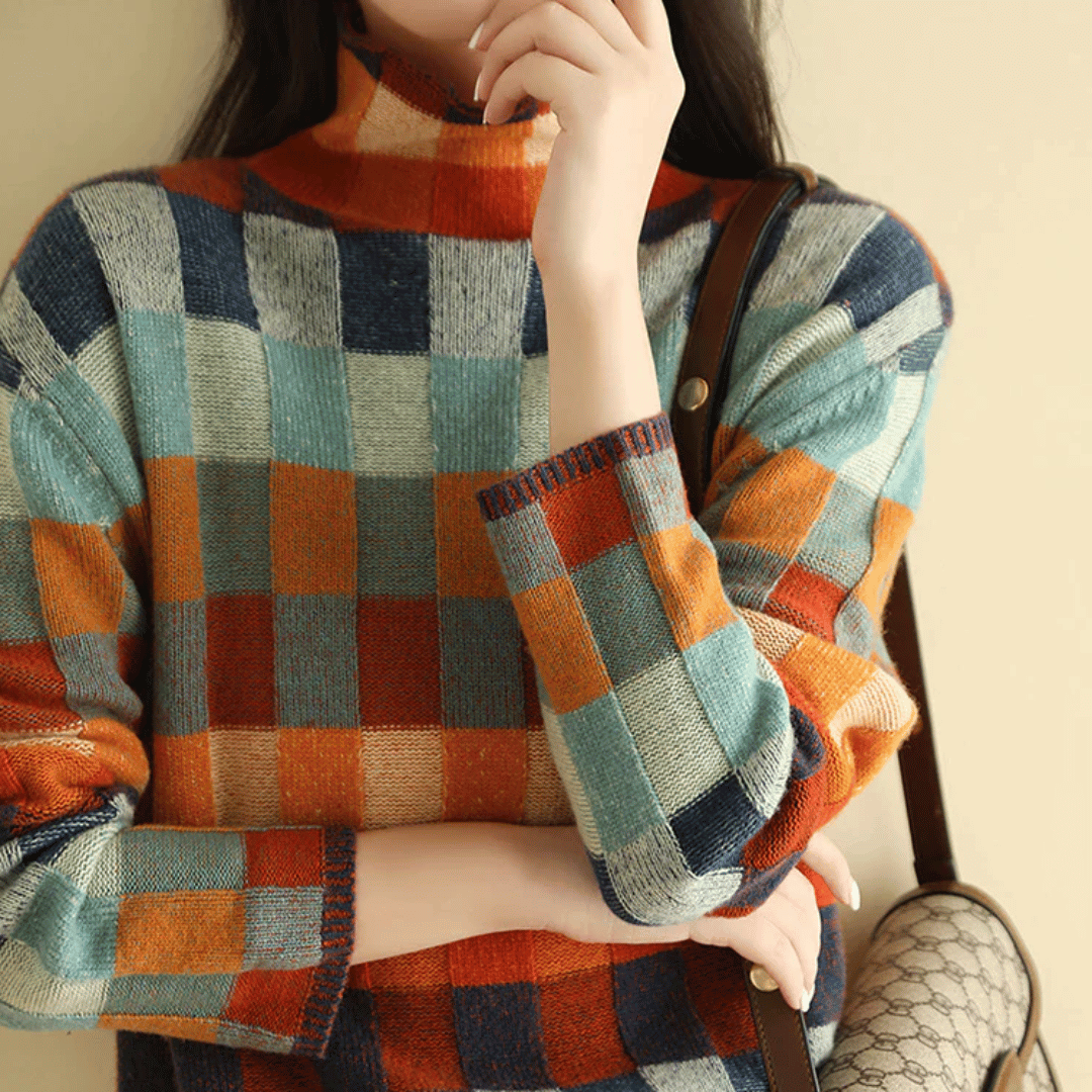 Dames Turtleneck Trui Patchwork Stijl 5