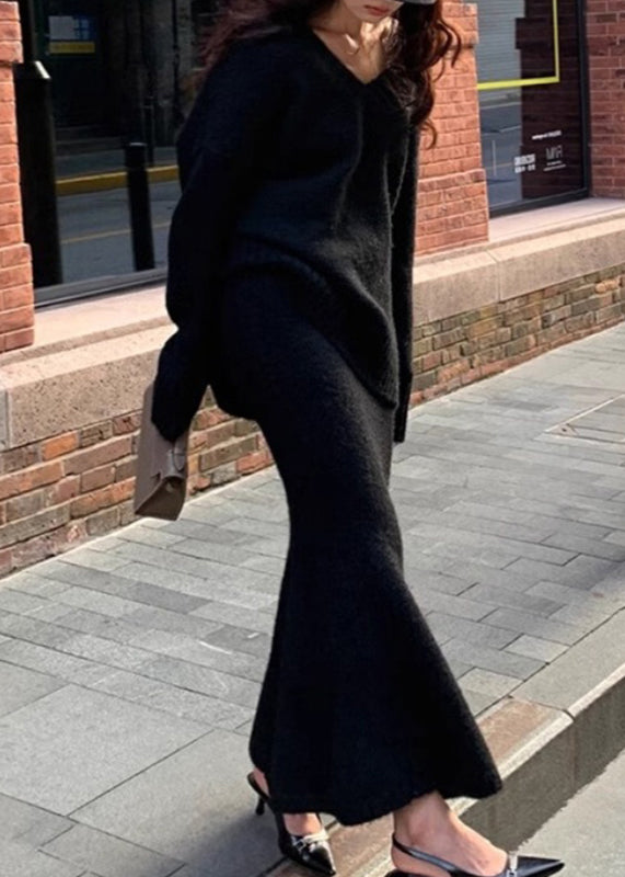 Dames Twee-delige Set Gebreide Trui en Maxirok 1