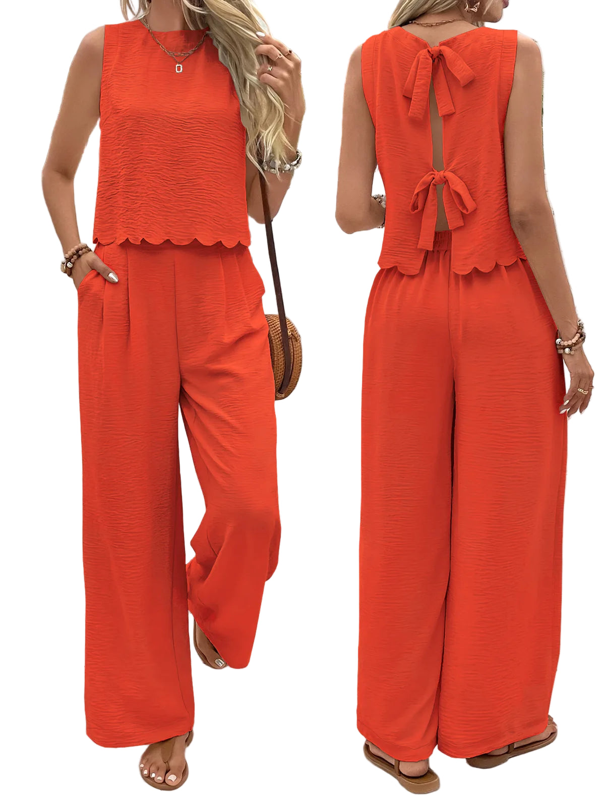 Dames Twee-delige Set Linnen Mouwloze Top en Broek Casual Zomeroutfit 4