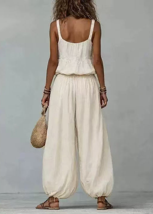 Dames Twee Delige Boho Set Mouwloos met V-hals en Verstelbaar Trekkoord 4