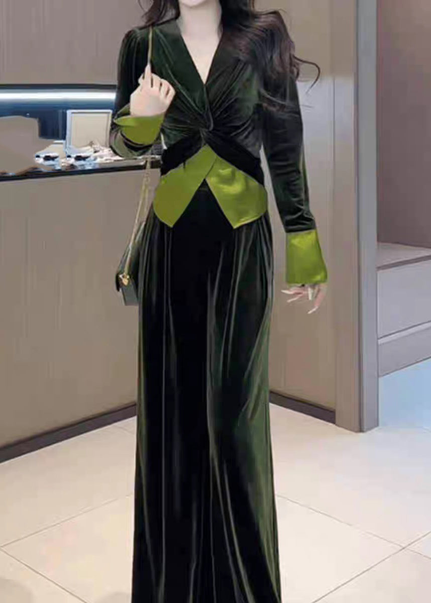 Dames Twee Delige Set met V-Hals en Brede Pijpen 2