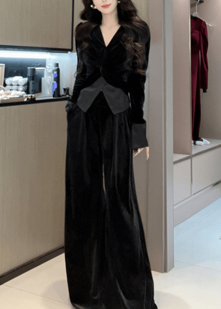 Dames Twee Delige Set met V-Hals en Brede Pijpen 3