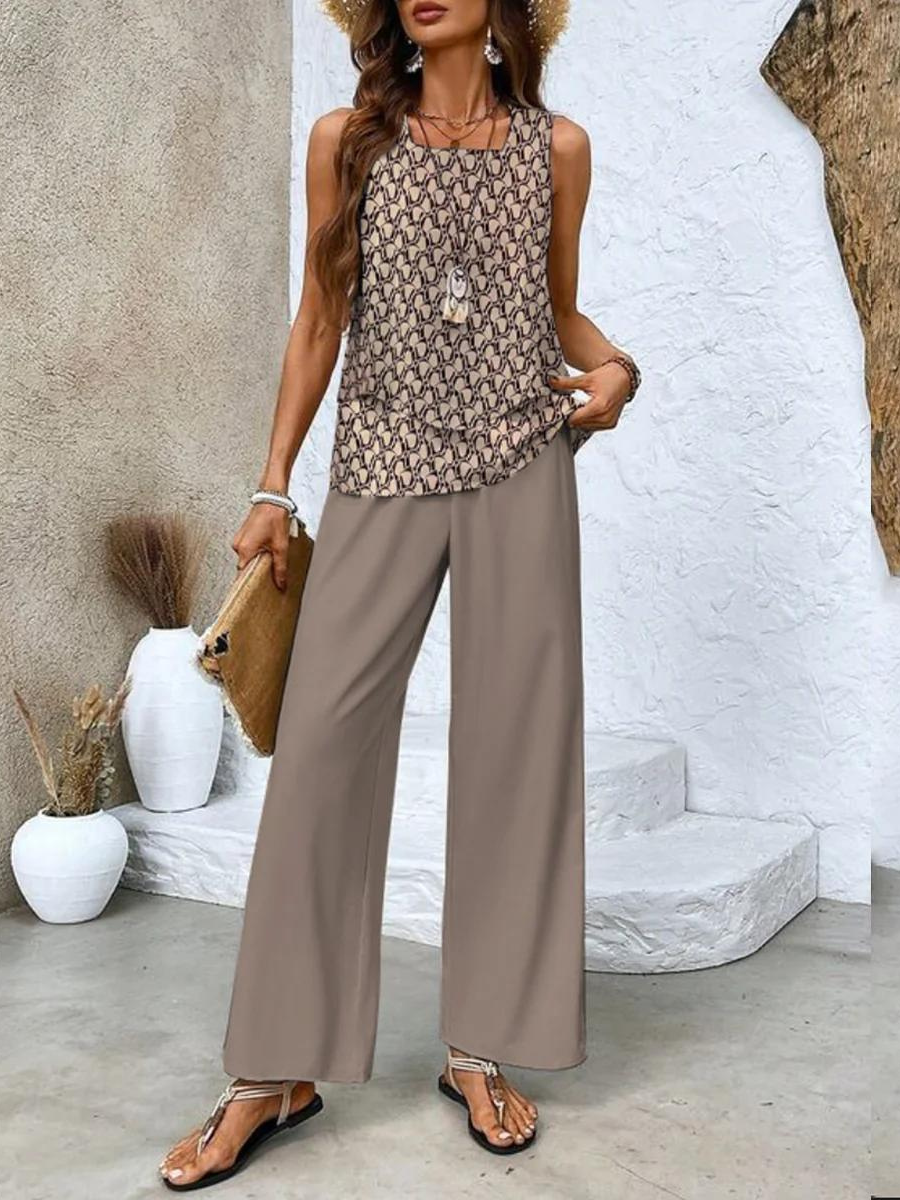 Dames Tweedelig Ensemble Met Wijde Pijpen Casual 2