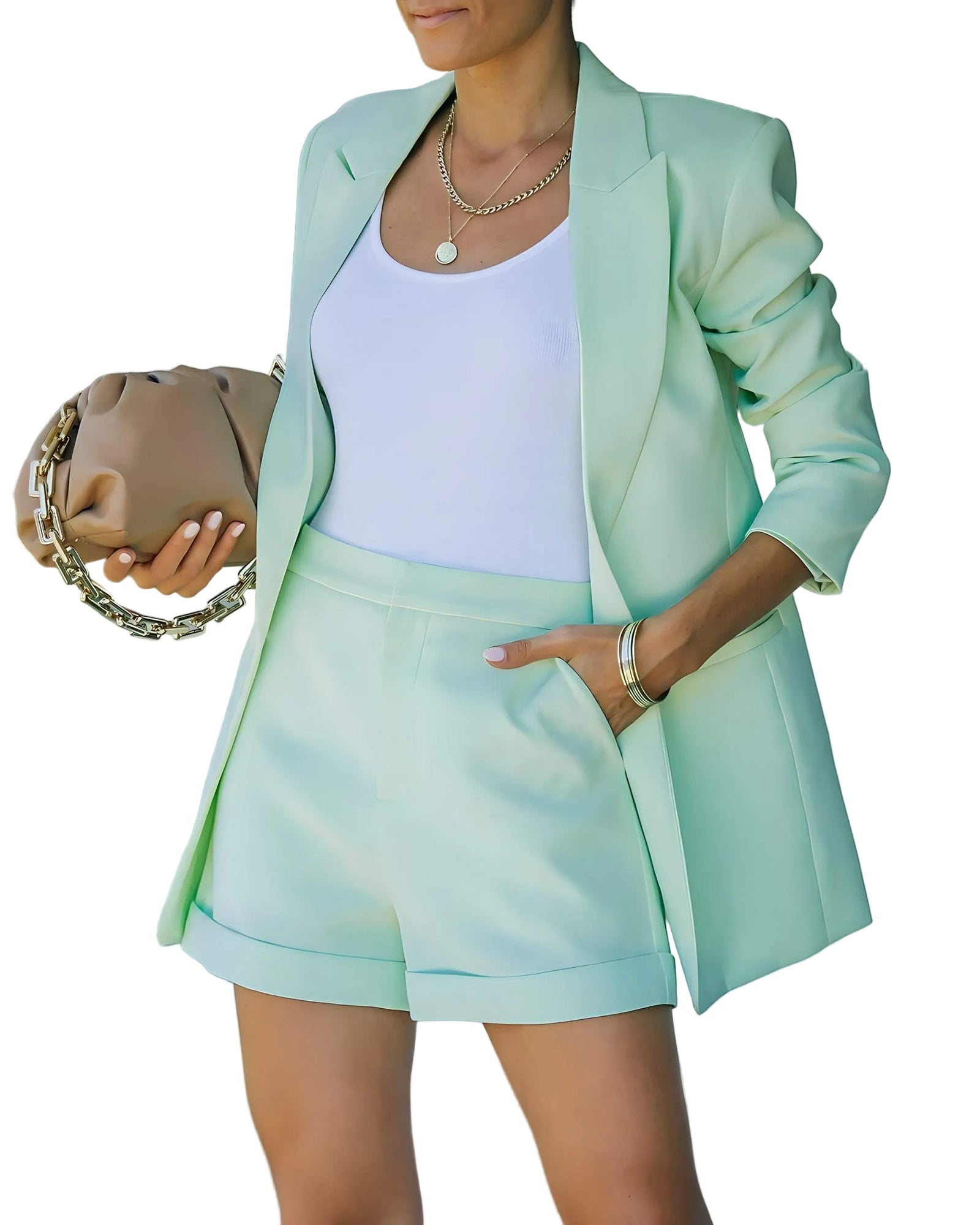 Dames Tweedelig Pak met Blazer en Hoge Taille Shorts 4