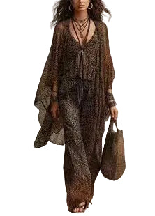 Dames Tweedelige Jumpsuit Met Lange Mouwen Casual Luipaardprint 0