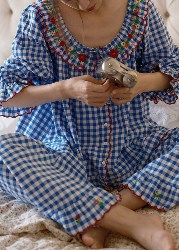 Dames Tweedelige Pyjama Set Geruit Met Lange Mouwen 4