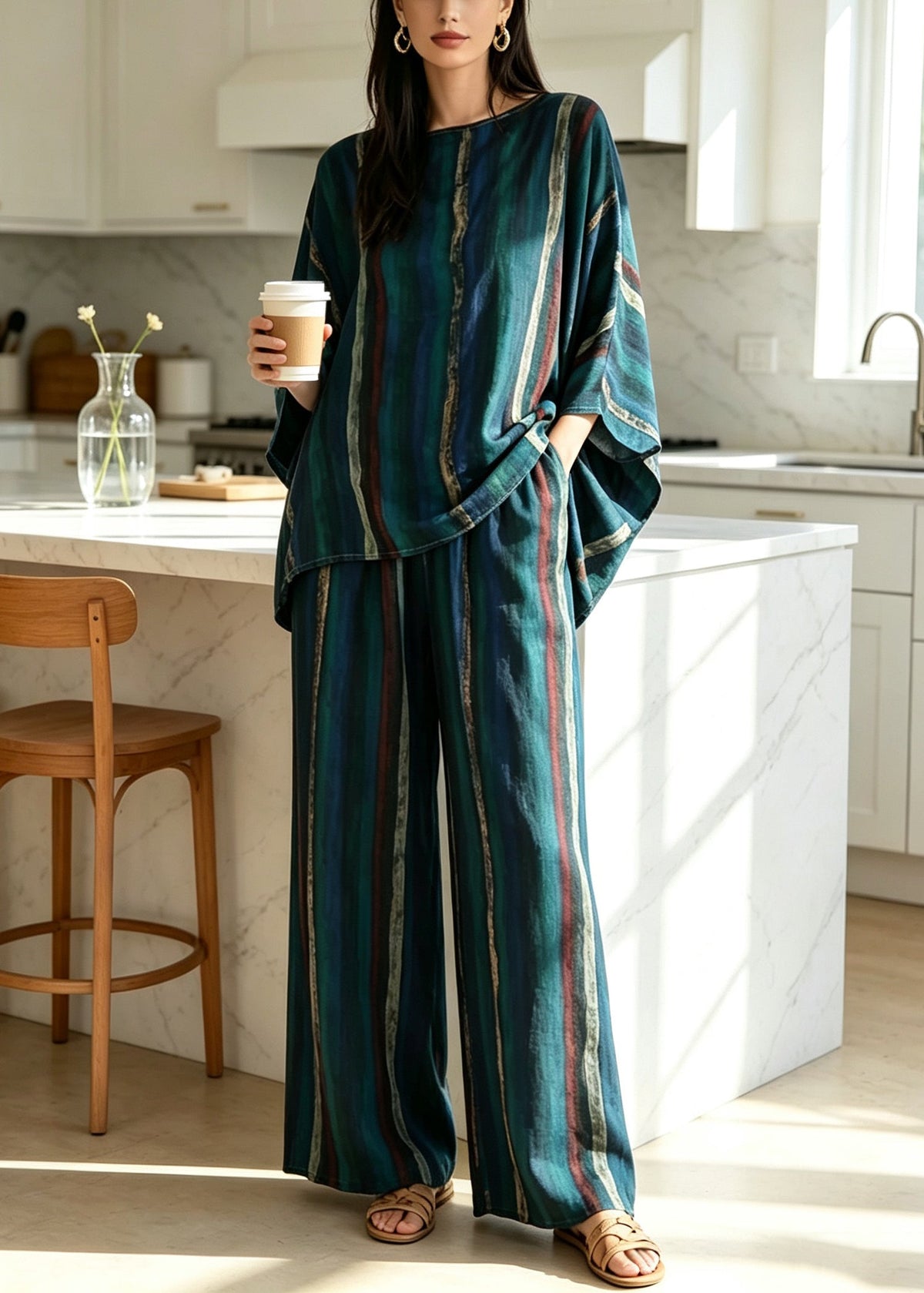 Dames Tweedelige Pyjama Set Losvallend Met Vleermuismouwen 1