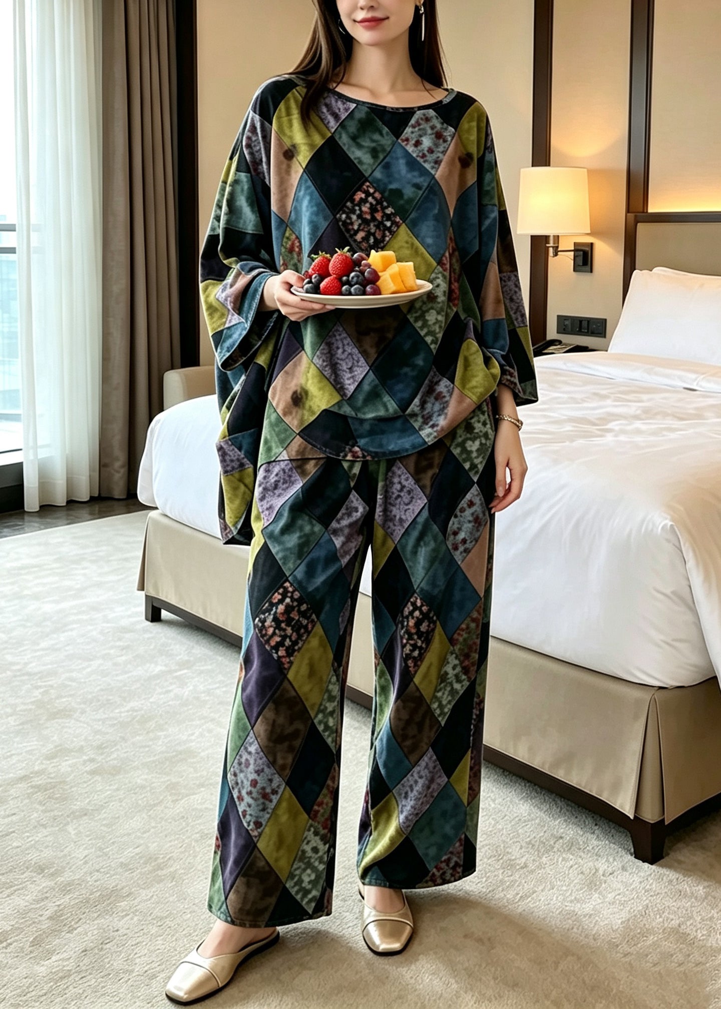 Dames Tweedelige Pyjama Set Losvallend Met Vleermuismouwen 2