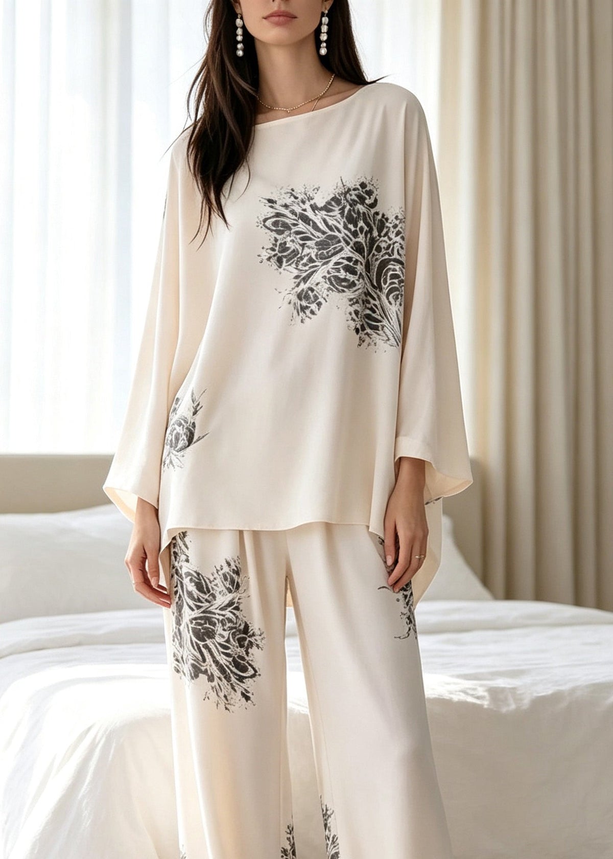 Dames Tweedelige Pyjama Set Losvallend Met Vleermuismouwen 3
