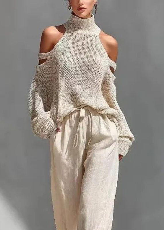 Dames Tweedelige Set Coltrui met Koude Schouder en Wijde Broek 4
