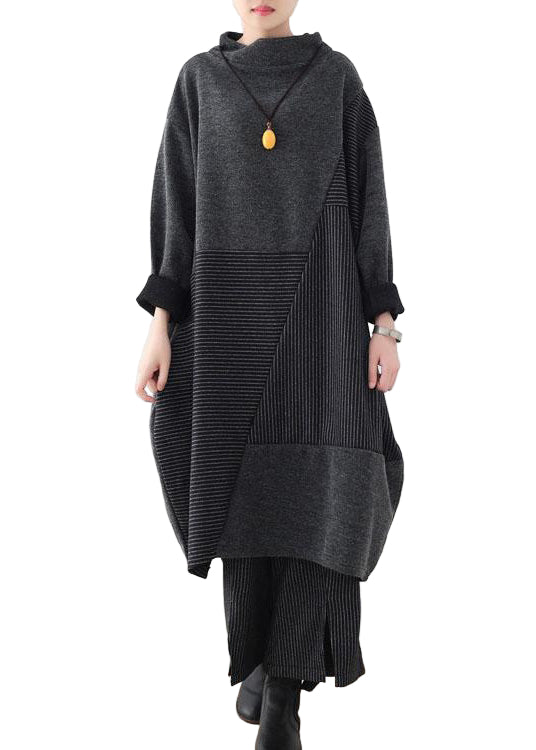 Dames Tweedelige Set Comfy Met Gestreepte Truitop en Wijde Pijpen Broek 0