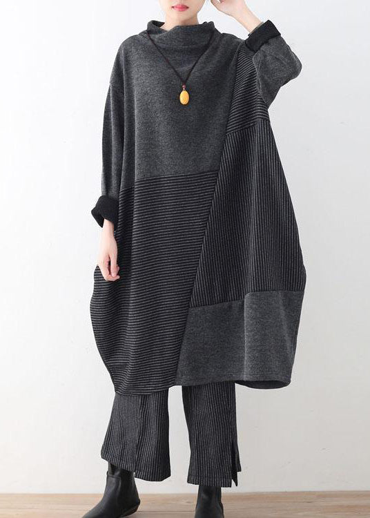 Dames Tweedelige Set Comfy Met Gestreepte Truitop en Wijde Pijpen Broek 1