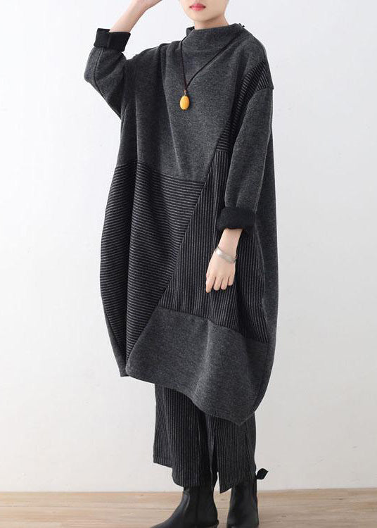 Dames Tweedelige Set Comfy Met Gestreepte Truitop en Wijde Pijpen Broek 2